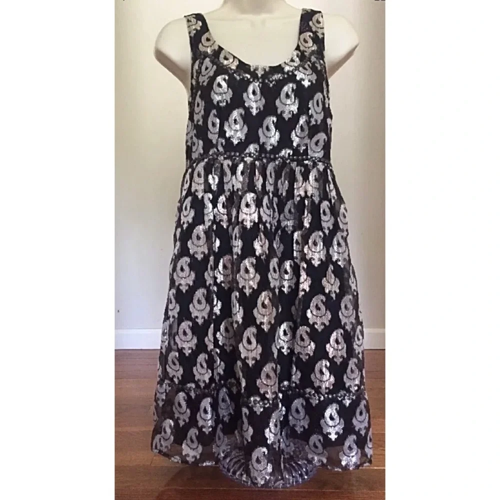 Free People Black & Metallic Paisley Racerback Dress – Size 4